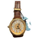 Stauer Roman Numeral Gold-Tone Wristwatch with Leather Band and Tag
