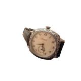 Stauer Wristwatch with Decorative Silver-Tone Bezel and Black Leather Band