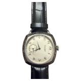 Stauer Wristwatch with Decorative Silver-Tone Bezel and Black Leather Band