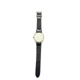 Stauer Wristwatch with Decorative Silver-Tone Bezel and Black Leather Band