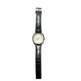 Stauer Wristwatch with Decorative Silver-Tone Bezel and Black Leather Band