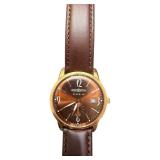 Zeppelin Flatline Brown Leather Strap Wristwatch with Gold Tone Case
