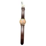 Zeppelin Flatline Brown Leather Strap Wristwatch with Gold Tone Case