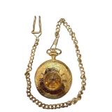 Stauer Gold Tone Pocket Watch with Chain and Engraved Cover