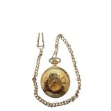 Stauer Gold Tone Pocket Watch with Chain and Engraved Cover