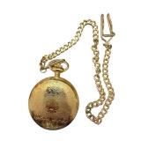 Stauer Gold Tone Pocket Watch with Chain and Engraved Cover