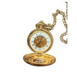 Stauer Gold Tone Pocket Watch with Chain and Engraved Cover