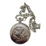 Silver Tone Pocket Watch with E Pluribus Unum Eagle and Liberty Design