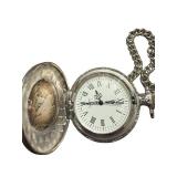 Silver Tone Pocket Watch with E Pluribus Unum Eagle and Liberty Design