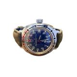 Vostok Komandirskie Russian Military Wristwatch with Green Canvas Strap