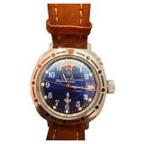 Vostok Komandirskie Russian Mechanical Wristwatch with Brown Leather Strap
