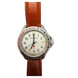 Vremir USSR Komandirskie Mechanical Wristwatch with Brown Leather Strap