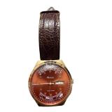 Raketa Vintage Russian Day-Date Wristwatch with Brown Leather Strap