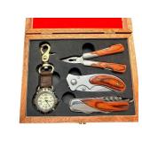 Guidesman Multi-Tool Gift Set with Watch and Wooden Display Box