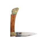 Vintage Folding Pocket Knife with Wooden Handle and Sheath