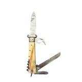 Vintage Multi-Function Knife with Bone Handle and Tools