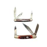 Lot of 2 Vintage Pocket Knives with Jigged Handles and Multi-Blade Design