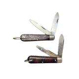 Pair of Vintage Two-Blade Folding Pocket Knives with Wood Grain Handles