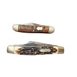 Schrade Uncle Henry and Imperial Pocket Knives with Stag Handles - Set of 2