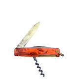 Vintage Swiss Army Style Pocket Knife with Corkscrew and Red Emblem Handle