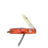 Vintage Swiss Army Style Pocket Knife with Corkscrew and Red Emblem Handle