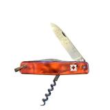 Vintage Swiss Army Style Pocket Knife with Corkscrew and Red Emblem Handle