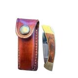 Browning USA Two-Blade Folding Pocket Knife with Wood Inlay and Leather Sheath