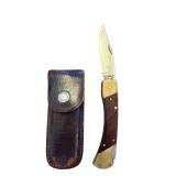 Schrade USA 8OT Folding Pocket Knife with Leather Sheath