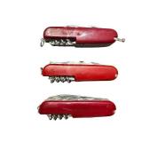 Set of 3 Red Multi-Tool Pocket Knives with Corkscrews
