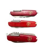 Set of 3 Red Multi-Tool Pocket Knives with Corkscrews