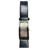 Skagen Denmark Rectangular Quartz Wristwatch with Black Leather Band