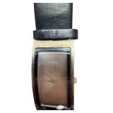 Skagen Denmark Rectangular Quartz Wristwatch with Black Leather Band