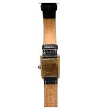 Cartier Tank Watch with Gold-Tone Case and Black Leather Band