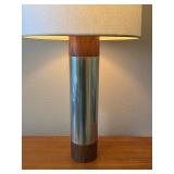 Mid Century Table Lamp with Chrome and Wood Base