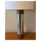 Mid Century Table Lamp with Chrome and Wood Base