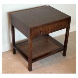 Vintage 1970s MCM Walnut Side Table with Drawer and Caned Shelf