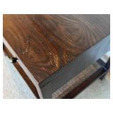 Vintage 1970s MCM Walnut Side Table with Drawer and Caned Shelf