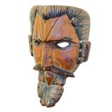 Hand-Carved Wooden Decorative Mask with Mustache