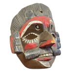 Hand-Carved Folk Art Wooden Mask with Painted Details