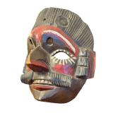 Hand-Carved Folk Art Wooden Mask with Painted Details