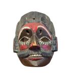 Hand-Carved Folk Art Wooden Mask with Painted Details