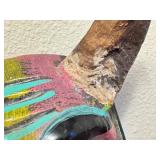 Hand-Carved Wooden Devil Mask with Painted Details and Horns