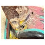 Hand-Carved Wooden Devil Mask with Painted Details and Horns