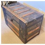 G - Large Antique Steamer Trunk with Wood and Metal Trim