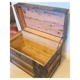 G - Large Antique Steamer Trunk with Wood and Metal Trim