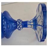 LR - Vintage Bohemian Blue Cased Glass Apothecary Jar with Stag and Fox Motif