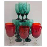 LR - Set of 10 Vintage Libbey Green and Red Glass Stemware Goblets