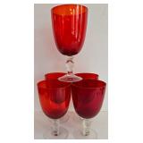 LR - Set of 10 Vintage Libbey Green and Red Glass Stemware Goblets