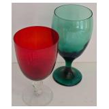 LR - Set of 10 Vintage Libbey Green and Red Glass Stemware Goblets