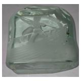 LR - Vintage Etched Glass Block / Paperweight with Whaling Scene